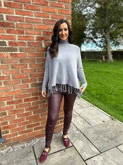Grey Fringed Roll Neck Jumper Naomi
