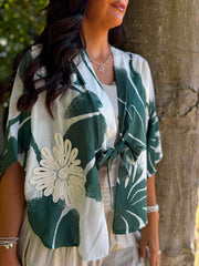 Green Applique Leaf Print Jacket Diana
