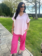 Lipstick Pink Bubble Cotton Trousers
