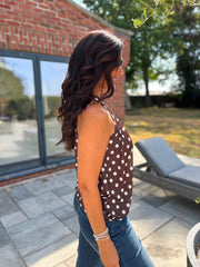 Chocolate Polka Dot Halter Neck Top Jessie