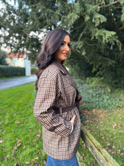 Chocolate Checked Belted Jacket Clementine