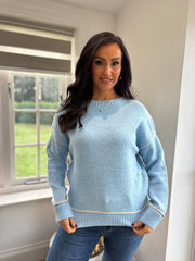 Pale Blue Contrast Trim Knit Bethany