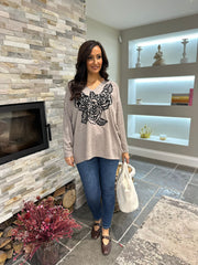 Mocha Rose Design Knit Top Tilly