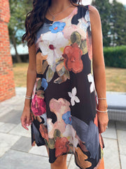 Black Brushed Floral Pattern Dress Valentina