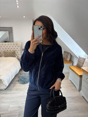 Navy Velour Zip Hoodie Jaiya