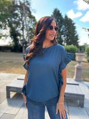 Navy Ruffle Top Maisie