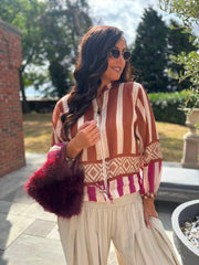 Rust Tribal Stripe Bomber Jacket