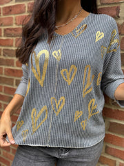 Navy Gold Heart Knit Top Jenna