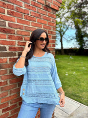Light Blue Lace Stripe Top India