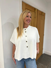 White Button Front Knit Zelda