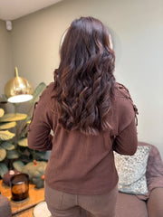 Chocolate Lace Up Sleeve Knit Aubrey