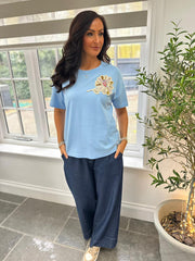 Denim Sequin Flower Top Camila