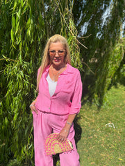 Candy Pink Textured Drawstring Jacket Kaylee