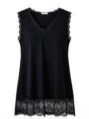 Black Ribbed Lace Trim Vest Primrose