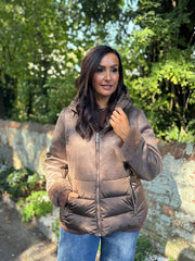 Mocha Premium Faux Leather Puffer Coat Olympia