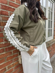Khaki Lace Detail Zip Jacket Stevie