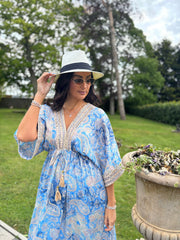 Denim Tropical Tassel Kaftan Dress Orla