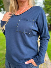 Navy Stud Pocket Top Serena
