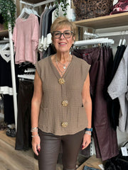 Dark Mocha Textured Sleeveless Top Corrina