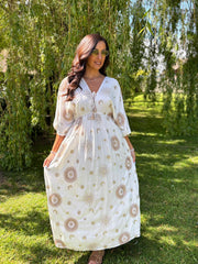 White Sunburst Kaftan Dress Jolene