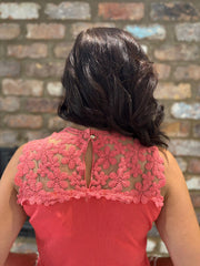 Coral Crochet Floral Ribbed Vest Olivia