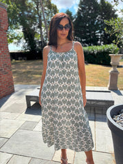 Khaki Patterned Bubble Cotton Dress Athena