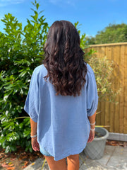 Denim Linen Studded Palm Shirt Ruby