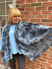 Denim Gold Shimmer Flower Scarf