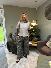 Khaki Camo Wide Leg Trousers