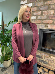Wine Soft Drape Cardi Flora
