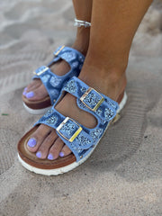 Denim Textured Stud Detail Sliders