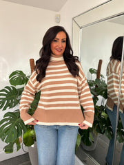 Camel Striped Roll Neck Knit Evie