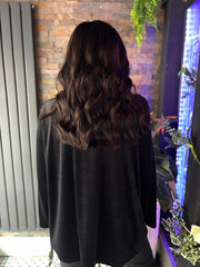 Black Velour Sequin Panel Top Raven