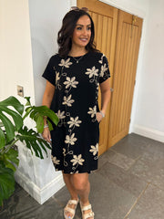 Black Golden Floral Dress Amelia