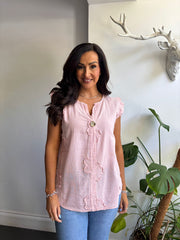 Pink Floral Frill Sleeve Top Chrissy