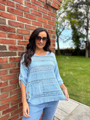 Light Blue Lace Stripe Top India