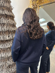 Navy Diamante Sweat Top Nina