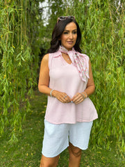 Pink Sleeveless Bubble Cotton Top Jean