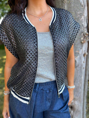 Black & Silver Crochet Net Sleeveless Jacket Sharon