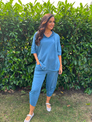 Denim Crochet Hooded Top Clarice