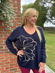 Navy Flower Knit Alissa