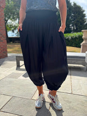 Black Smocked Waist Hareem Trousers