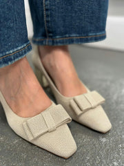 Stone Block Heel Bow Shoes