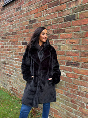 Black Luxury Faux Fur Hooded Coat Aspen