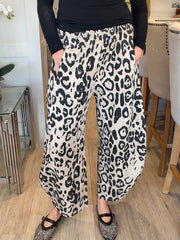 Stone Leopard Print Barrel Leg Trouser