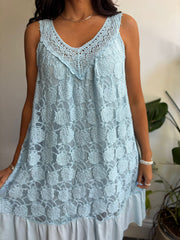 Blue Mesh Floral Lace Dress Gabriella