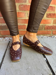 Chocolate Stud Buckle Flats
