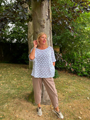 White Abstract Pattern Knit Tori