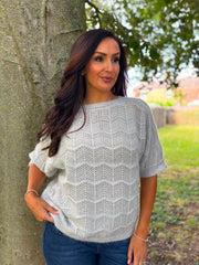 Grey Short Sleeve Chevron Knit Kenna