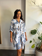 White Sketched Pattern Longline Shirt Lucinda